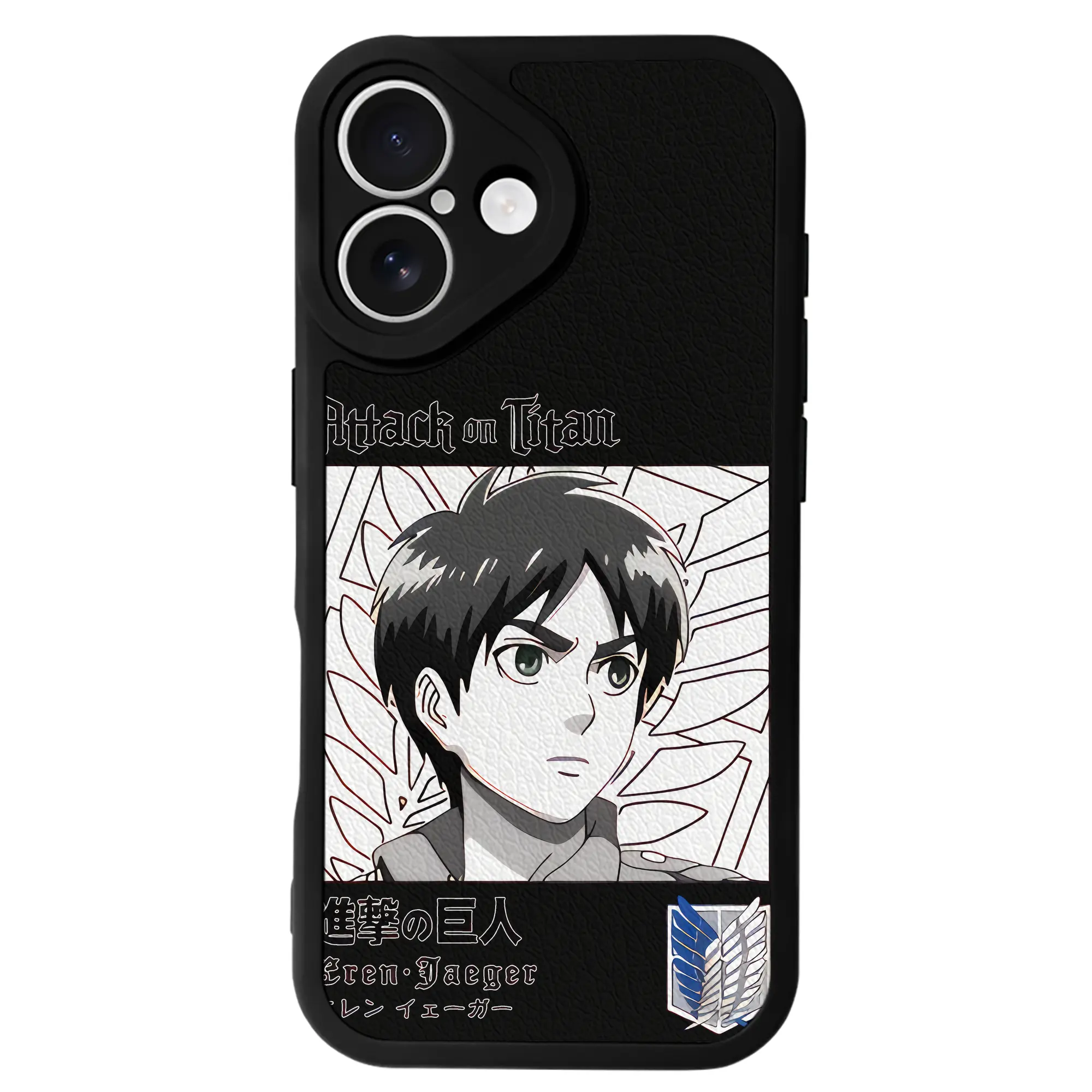 進撃の巨人 グッズ エレン・イェーガー - IPhone 16シリーズ対応 ・ シリコンスマホケース ・ レザー調 ・ 高精度フィット ・ 耐衝撃 ・ ワイヤレス充電対応 ・ 精密カット